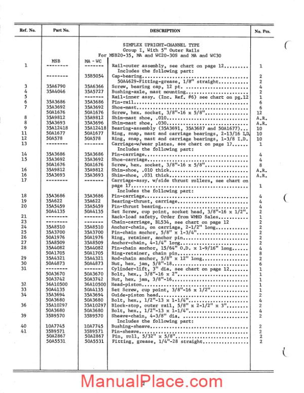 white fork lift simplex uprights channel type parts catalog page 2