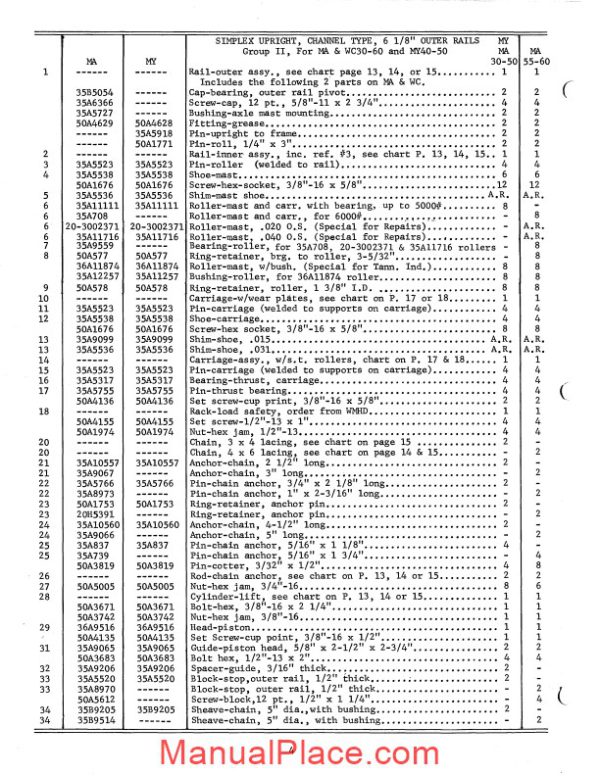 white fork lift simplex uprights channel type parts catalog page 4