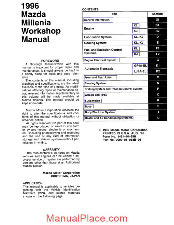 workshop manual mazda millenia page 3