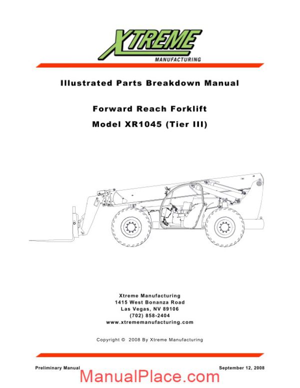 xtreme forward reach forklift xr1045 tier iii parts manual page 1