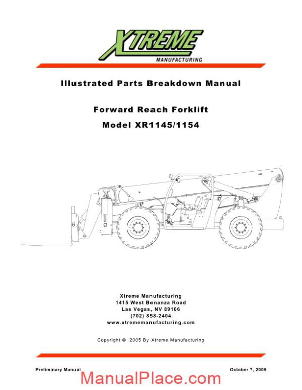 xtreme forward reach forklift xr1145 1154 parts manual page 1