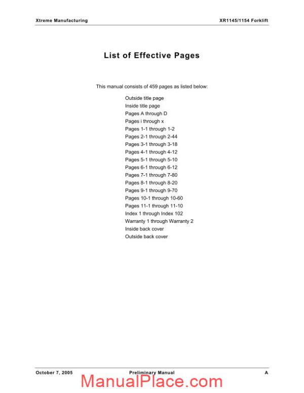 xtreme forward reach forklift xr1145 1154 parts manual page 2