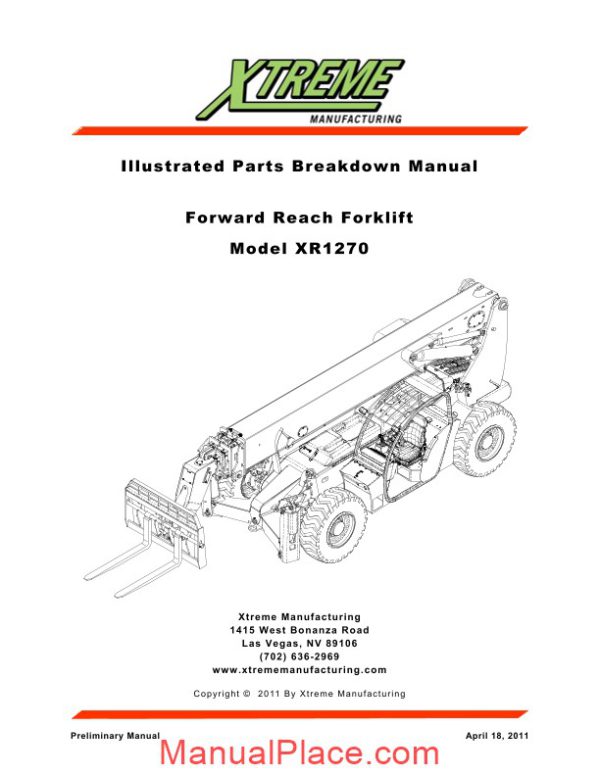 xtreme forward reach forklift xr1270 parts manual page 1