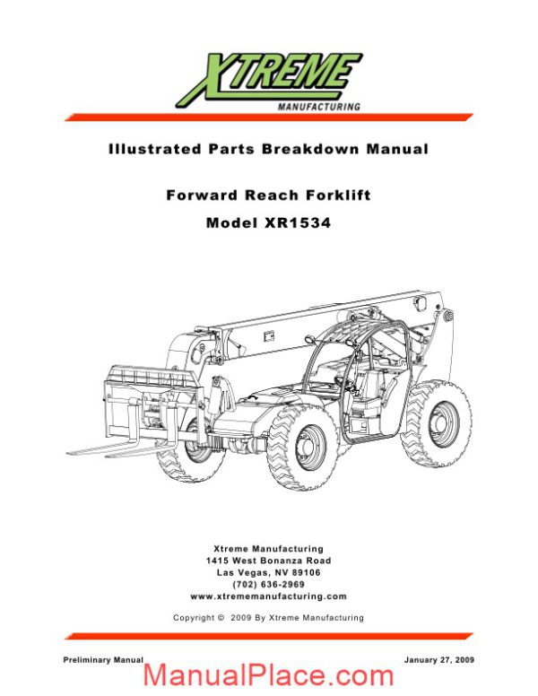 xtreme forward reach forklift xr1534 parts manual page 1