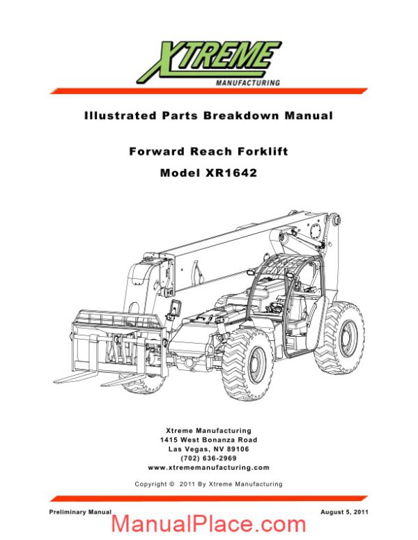 xtreme forward reach forklift xr1642 parts manual page 1