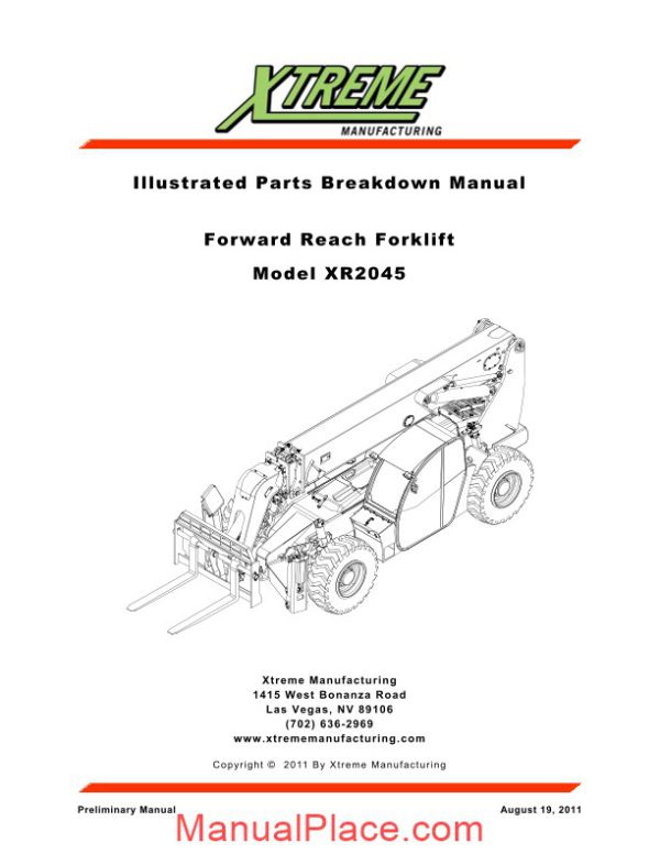 xtreme forward reach forklift xr2045 parts manual page 1