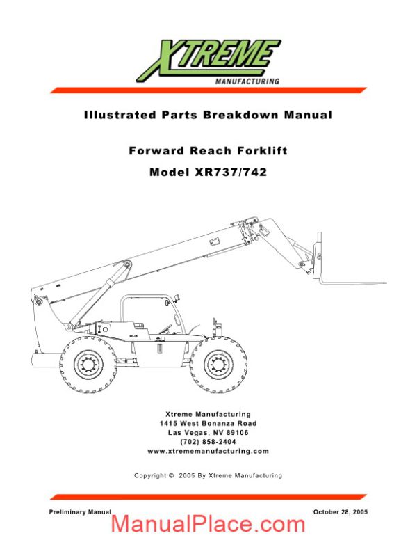 xtreme forward reach forklift xr737 742 parts manual page 1