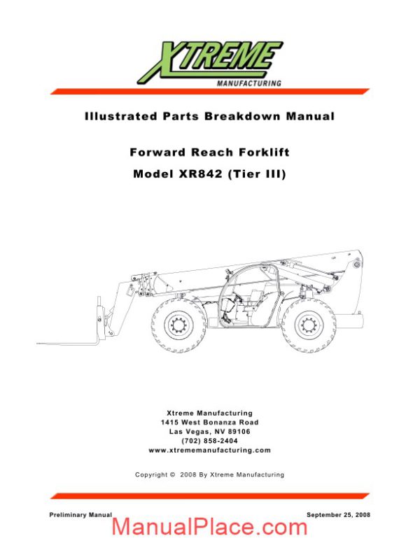 xtreme forward reach forklift xr842 tier iii parts manual page 1