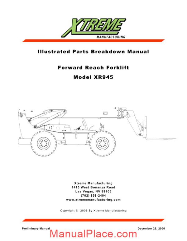 xtreme forward reach forklift xr945 parts manual page 1