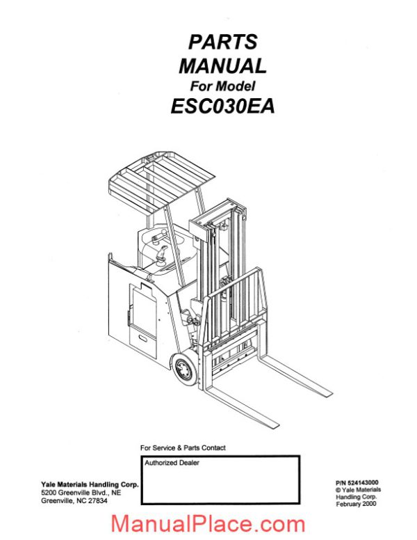 yale electric for model esc 030 ea service parts manual page 1