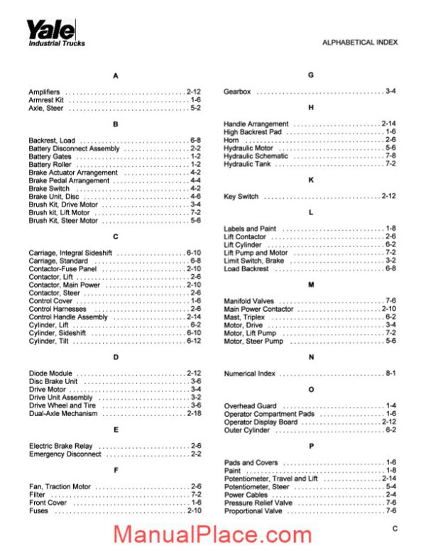 yale electric for model esc 030 ea service parts manual page 3