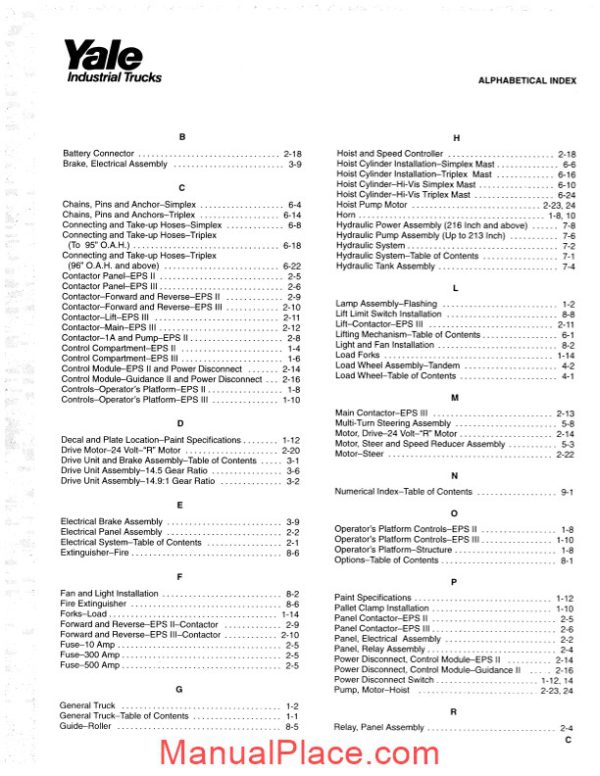 yale electric for model os 030 ea parts manual page 3