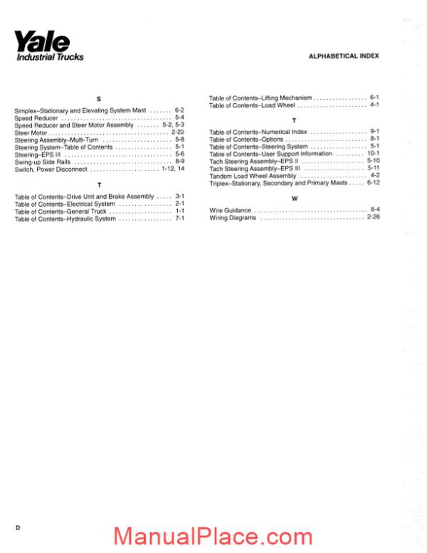 yale electric for model os 030 ea parts manual page 4