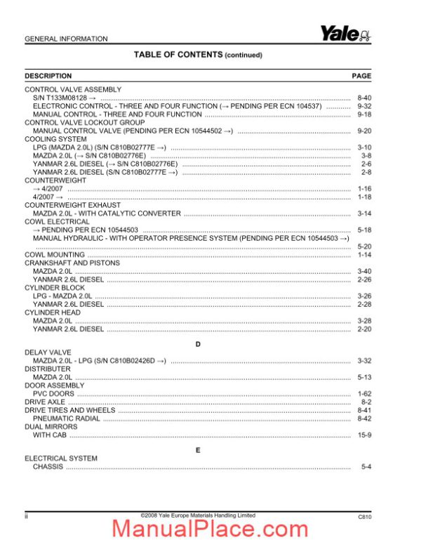 yale gdp glp 16 18vx gdp glp 20svx service parts manual page 4