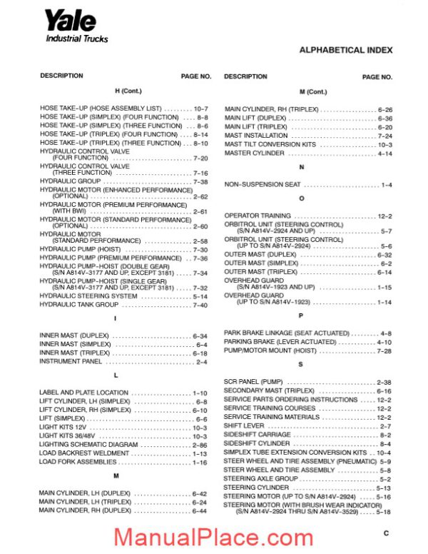 yale model erc p 030 040 af a814 service parts manual page 4