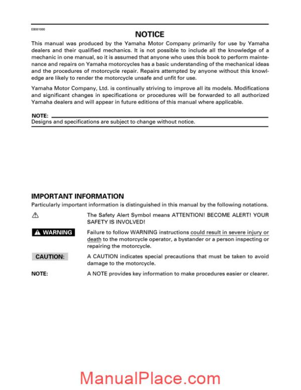 yamaha ttr250l 99 service manual page 3