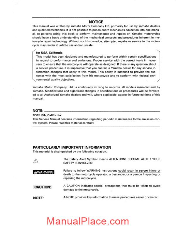 yamaha xt225 service manual page 4