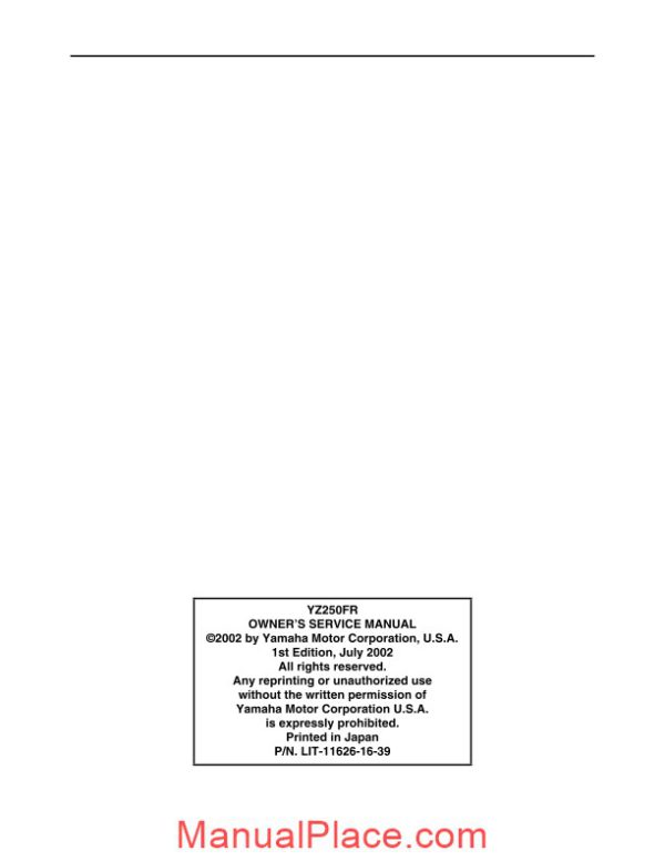 yamaha yz250fr 2003 service manual page 3