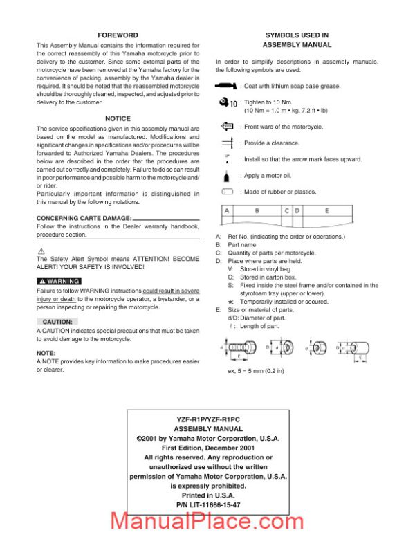 yamaha yzf r1p c assembly manual page 4