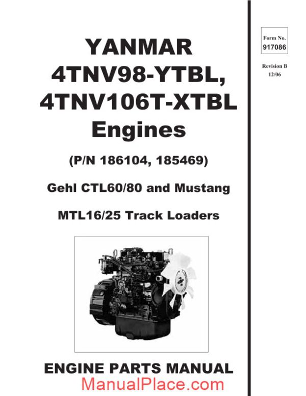 yanmar ctl60 ctl80 compact track loader engine parts manual 917086b page 1