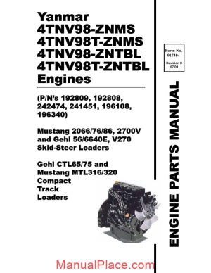 yanmar ctl65 ctl75 compact track loader 4tnv98 engine parts manual 917304c page 1