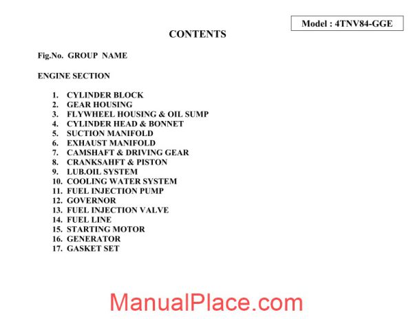 yanmar diesel engine tnv series 4tnv84 gce parts catalogue page 2