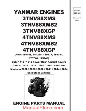 yanmar engine 917105c sl3635 sl3935 sl3640 sl38400 sl4240 parts manual page 1