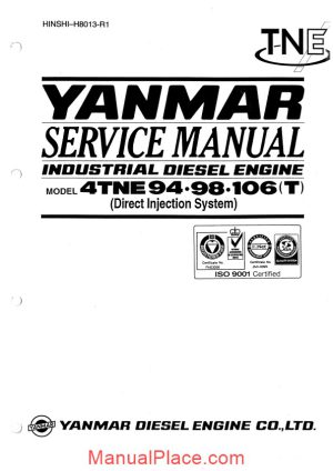 yanmar industrial diesel engine 4tne 94 98 106t service manual page 1