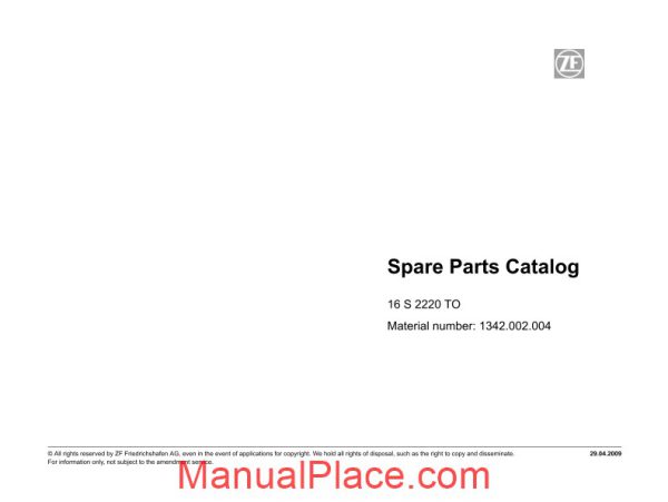 zf 16s 2220 to 1342 002 004 2009 spare parts catalog page 1