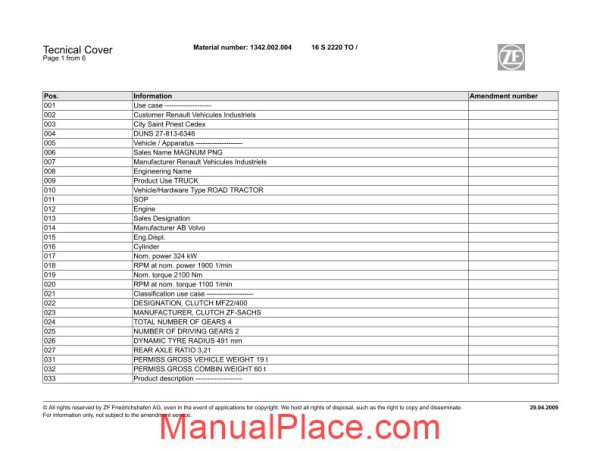 zf 16s 2220 to 1342 002 004 2009 spare parts catalog page 2