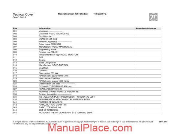 zf 16s 2220 to 1367 002 032 2011 spare parts catalog page 2