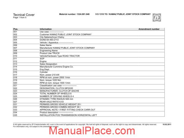 zf 9 s 1310 transmission spare parts catalog page 2