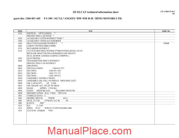 zf 9s109 1304 051 445 hino fm2p spare parts catalog page 3