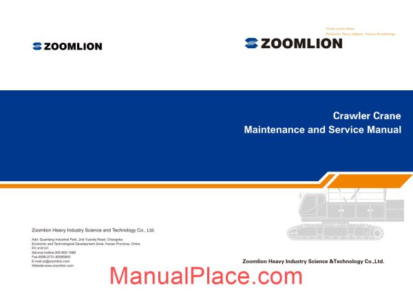 zoomlion crawler crane zcc800hwg maintenance manual page 1